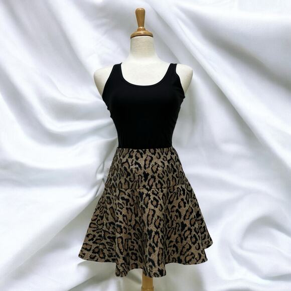 Free People Mini Skirt Sz 6 Brown Leopard Animal Print Zip Up Mobwife Boho - Picture 1 of 9